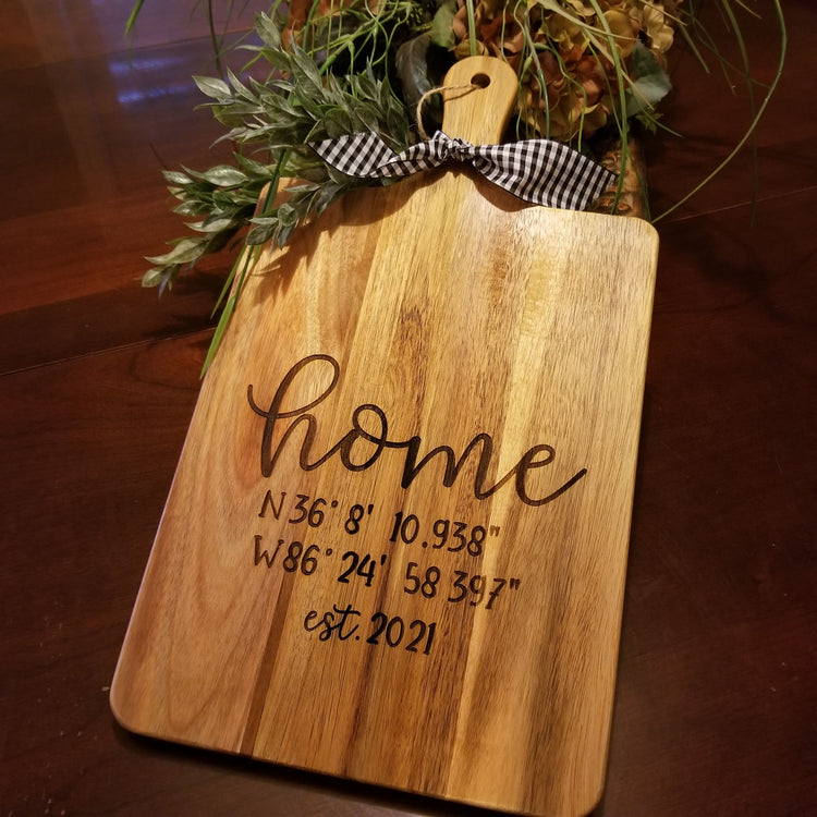 Home custom cutting board with coordinates