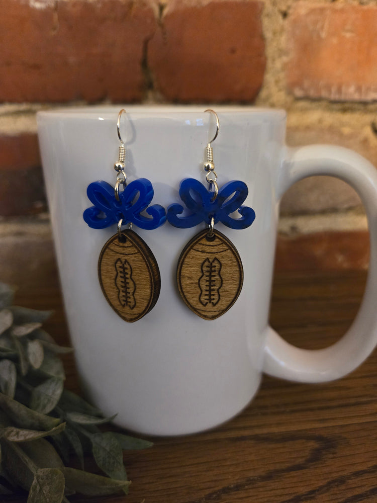 Bow and football earrings, Available in several colors