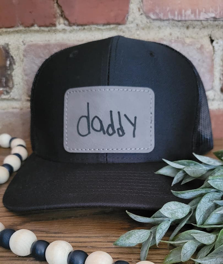Custom snapback cap with your child's handwriting engraved on patch