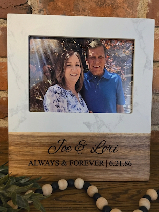 Personalized Marble and Acacia Wood Frame 5x7