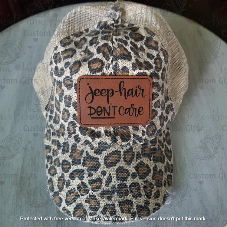 Ponytail cap with custom engraved faux leather patch