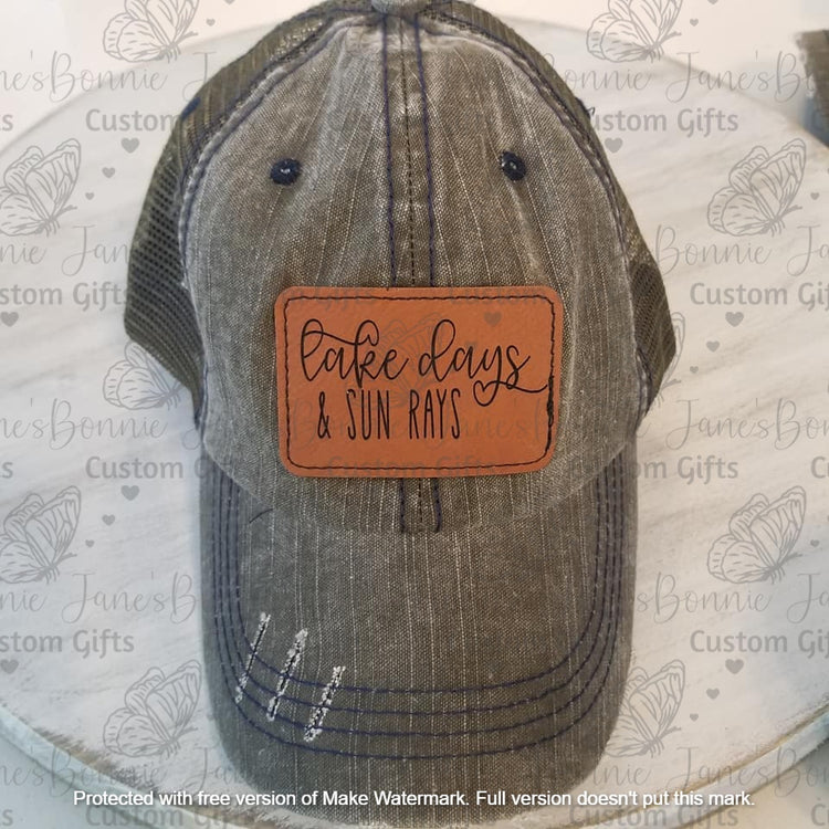 Ponytail cap with custom engraved faux leather patch