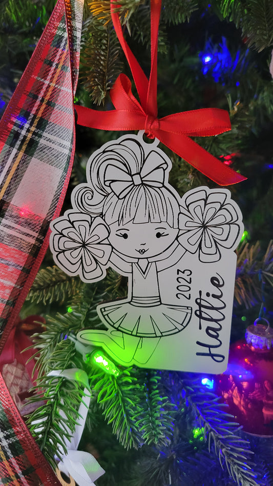 Cheerleader ornament or bag tag personalized