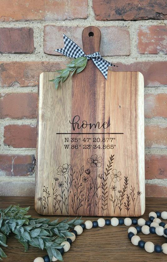 Floral home cutting board with coordinates