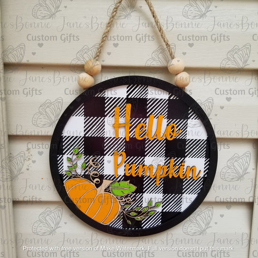 Hello Pumpkin wood door hanger