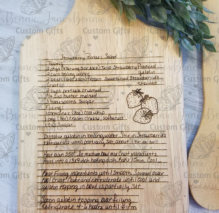 Heirloom handwritten recipe engraved wood bread board