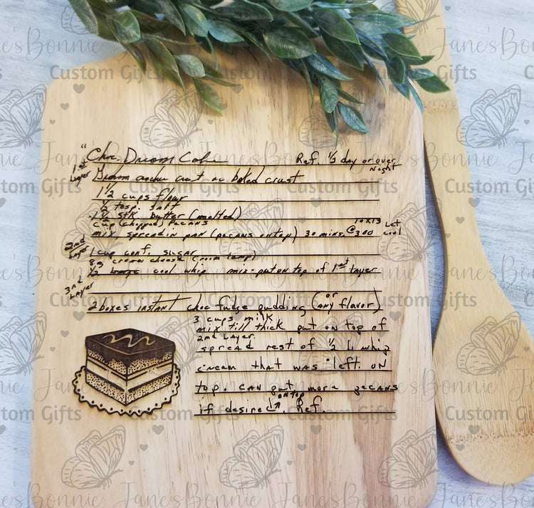 Heirloom handwritten recipe engraved wood bread board