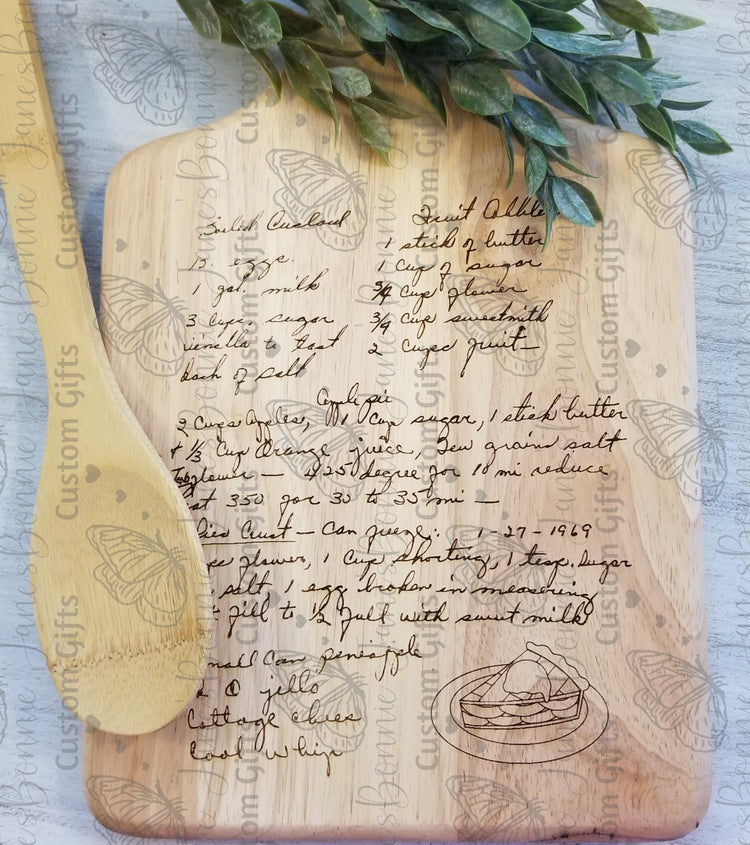 Heirloom handwritten recipe engraved wood bread board